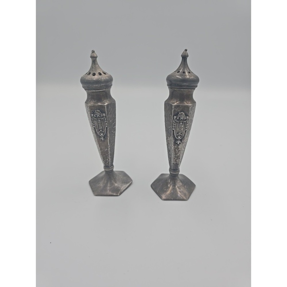 W.B. 2889 Antique 1920s Silver Plate Salt Pepper Shakers 4.5 Inch Pair